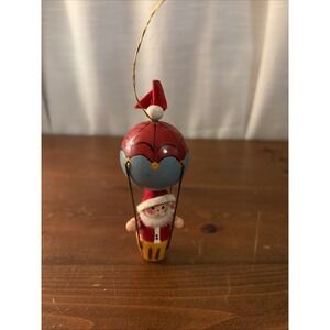 Vintage Hand Painted Wooden‎ Santa In Hot Air Balloon Wood Christmas Ornament 5"